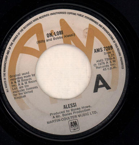Alessi-Oh Lori / I Was So Sure-A&M-7" Vinyl