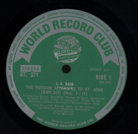 Passion According To St John  Choir-World Record Club-2x12" Vinyl LP Box Set-VG+/Ex