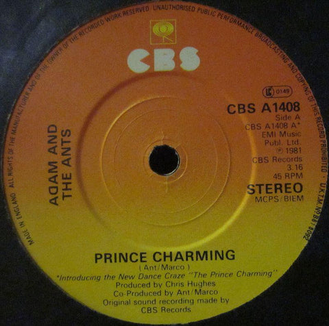 Adam & The Ants-Prince Charming-CBS Orange/Yellow Label-7" Vinyl