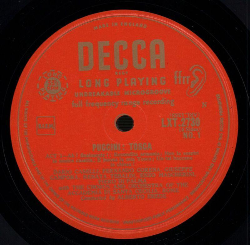 Tosca Alberto Erede Record 1-Decca-Vinyl LP-VG/VG+