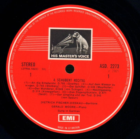 Dieskau-Sings A Schubert Recital-HMV-Vinyl LP-VG+/VG+