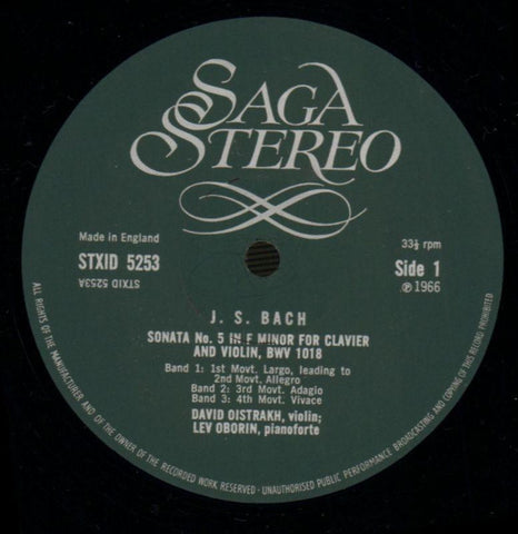 Plays Bach Sonatas-Saga-Vinyl LP-VG/Ex
