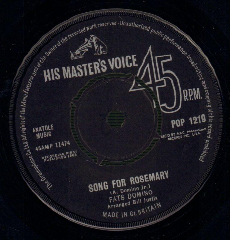 Song For Rosemary / Red Sails In The Sunset-HMV-7" Vinyl