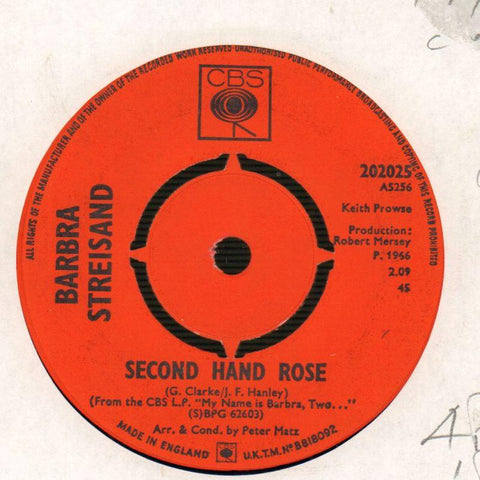 Second Hand Rose / He Touched Me-CBS-7" Vinyl