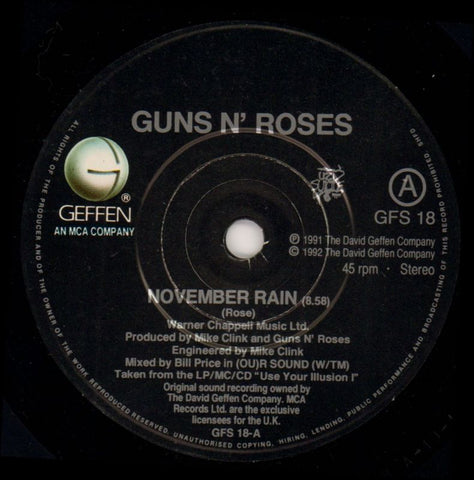 November Rain-Geffen-7" Vinyl P/S-Ex-/VG