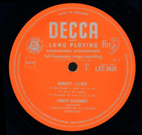 La Mer Ernest Ansermet-Decca-Vinyl LP-VG/Ex