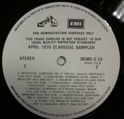 Beethoven/Mendelssohn-April 1976 Classical Sampler-EMI-Vinyl LP