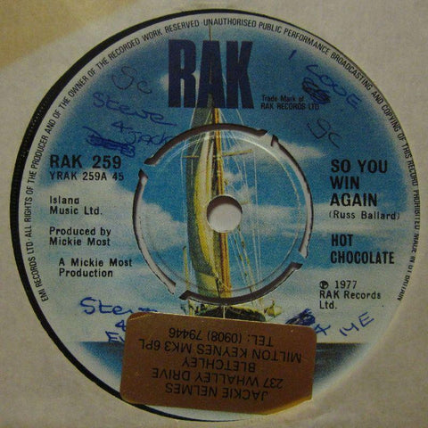 Hot Chocolate-So You Win Again-RAK-7" Vinyl