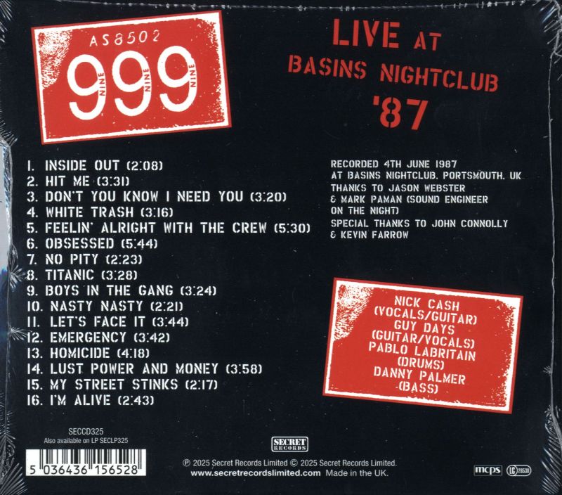 Live At Basins Nightclub '87-Secret-CD Album-New & Sealed