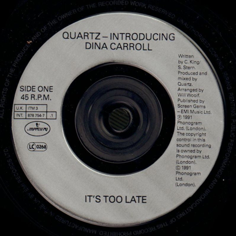 It's Too Late-Mercury-7" Vinyl P/S-VG/VG+