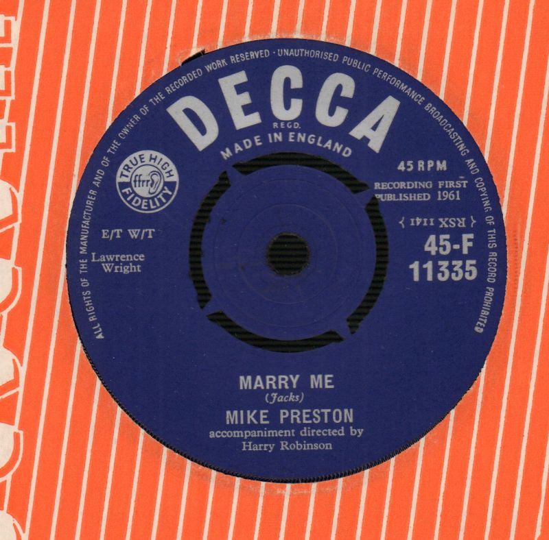 Marry Me / Girl Without A Heart-Decca-7" Vinyl-VG+/VG+