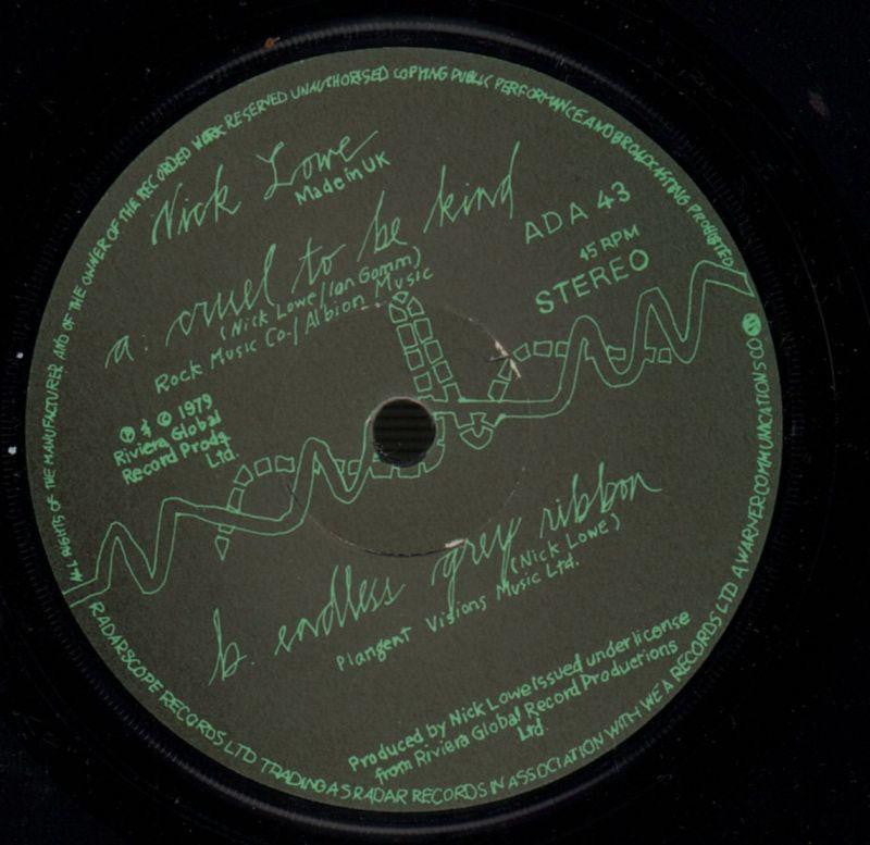 Cruel To Be Kind / Endless Grey Ribbon-Radar-7" Vinyl-VG/VG