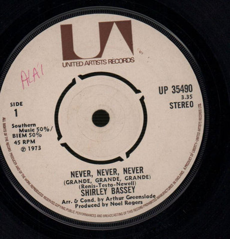 Shirley Bassey-Never Never Never / Day By Day-United Artist-7" Vinyl