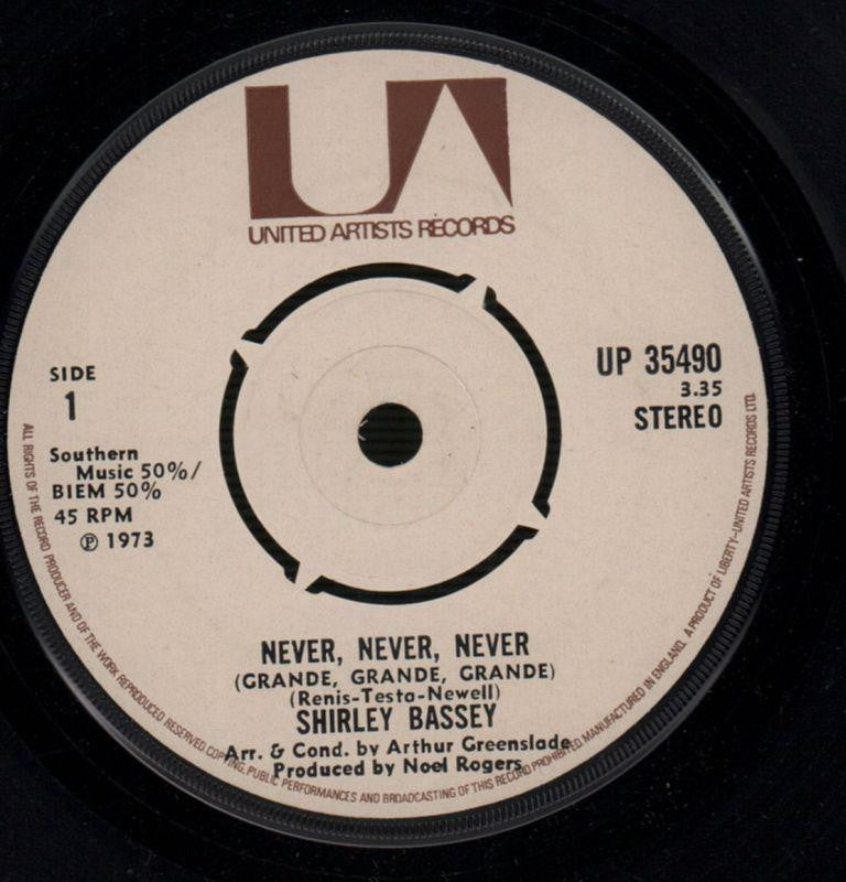 Shirley Bassey-Never Never Never / Day By Day-United Artist-7" Vinyl