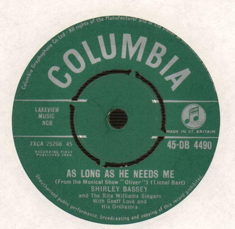 Shirley Bassey-As Long As He Needs Me / So In Love-Columbia-7" Vinyl