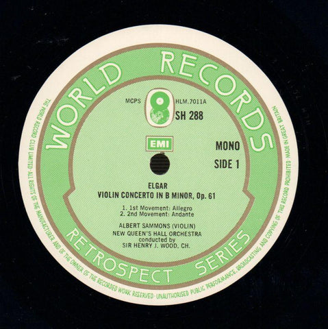 Violin Concerto Albert Sammons-World Record-Vinyl LP-VG+/Ex