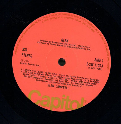 Glen-Capitol-Vinyl LP-VG/VG