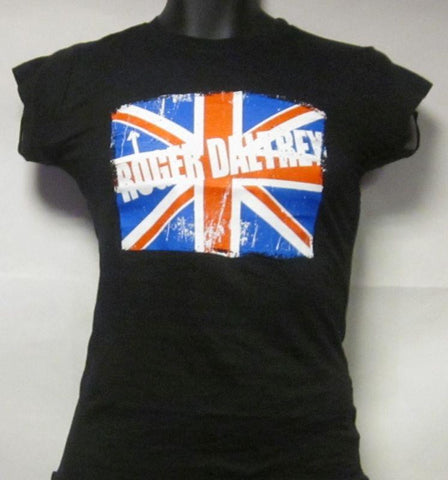 Roger Daltrey The Who-British Flag Black-Ladies-Small-T Shirt