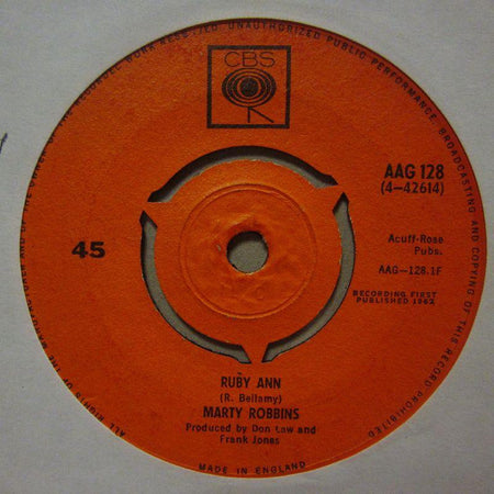 Marty Robbins-Ruby Ann-CBS-7" Vinyl