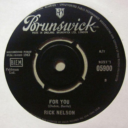 Rick Nelson-For You-Brunswick-7" Vinyl