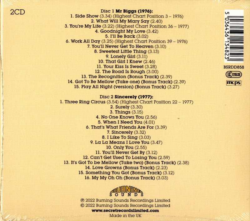 Mr Biggs / Sincerely-Burning Sounds-2CD Album-New & Sealed - Shakedownrecords