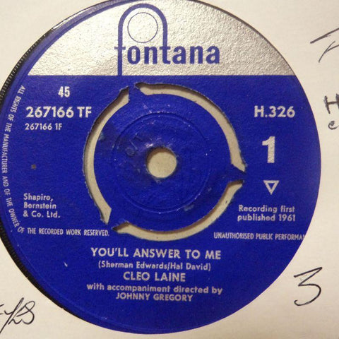 Cleo Laine-You'll Answer To Me-Fontana-7" Vinyl