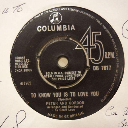 Peter & Gordon-To Know You Is To Love You/ I Told You So-Columbia-7" Vinyl