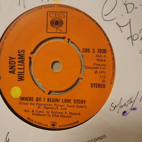 Andy Williams-Love Story/ Something-CBS-7" Vinyl