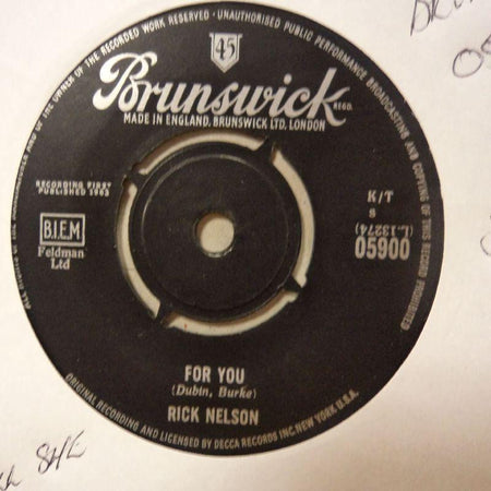 Rick Nelson-For You/ That's All She Wrote-Brunswick-7" Vinyl