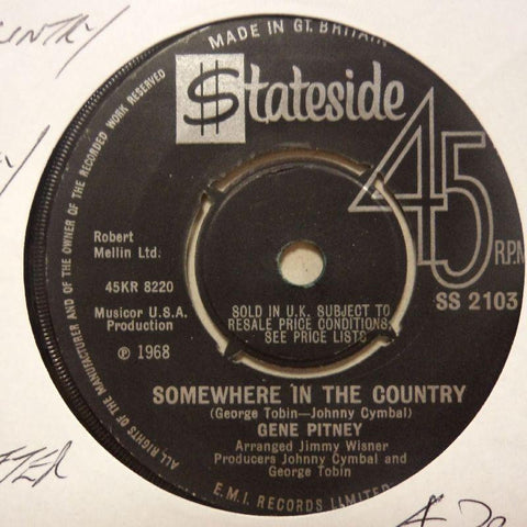 Gene Pitney-Somewhere In The Country/ Lonely Drifter-Stateside-7" Vinyl