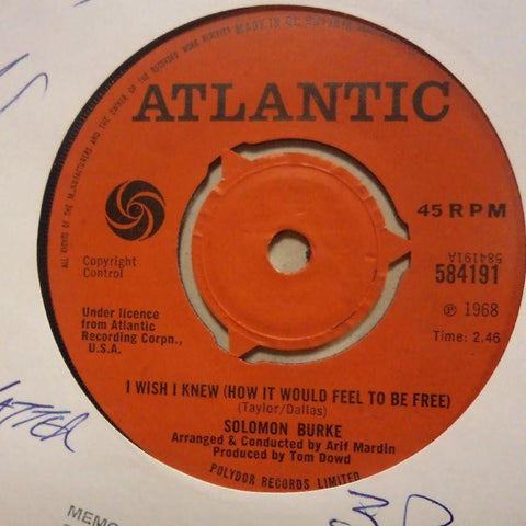 Solomon Burke-I Wish I Knew/ Its Just A Matter Of Time-Atlantic-7" Vinyl