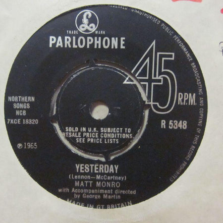 Matt Monro-Yesterday/ Just Yesterday (Mine Your Love Was Mine)-Parlophone-7" Vinyl