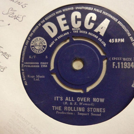 Rolling Stones-It's All Over Now/ Good Times Bad Times-7" Vinyl