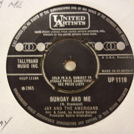 Jay & The Americians-Sunday & Me/ Through This Doorway-United Artist-7" Vinyl
