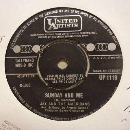 Jay & The Americans-Sunday & Me/ Through The Doorway-United Artist-7" Vinyl