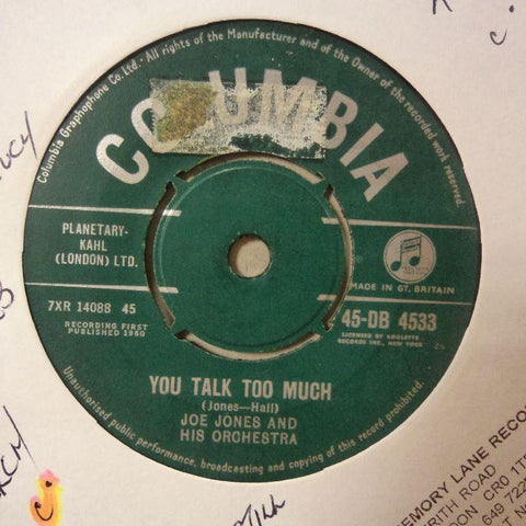Joe Jones & Orchestra-You Talk Too Much/ I Love You Stll-Columbia-7" Vinyl