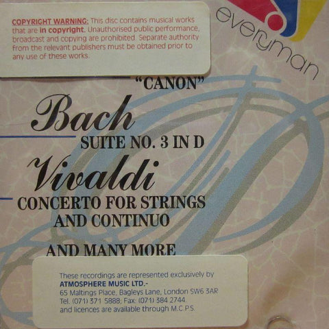 Pachelbel/Bach/Vivaldi & Many More-Kanon Suite No 3 In D Concerto For Strings & Continuo-Everyman-CD Album