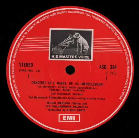 Concerto In E Minor-Menuhin-HMV-Vinyl LP-Ex/Ex