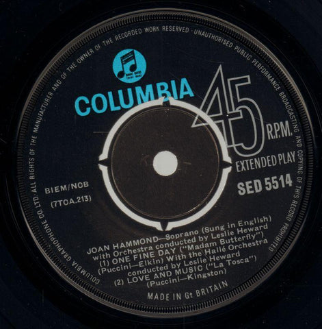 Joan Hammond E.P-Columbia-7" Vinyl P/S-VG+/VG+