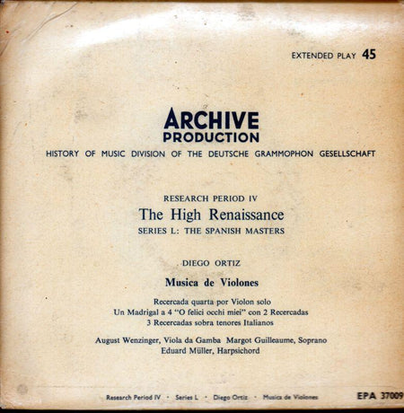 Diego Ortiz-Musica De Violones-Archive-7" Vinyl P/S