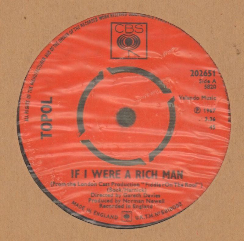 Topol-If I Were A Rich Man/ Bottle Dance-CBS-7" Vinyl-VG/VG