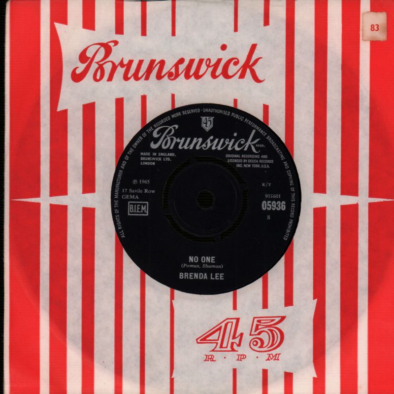 No-One/ Too Many Rivers-Brunswick-7" Vinyl