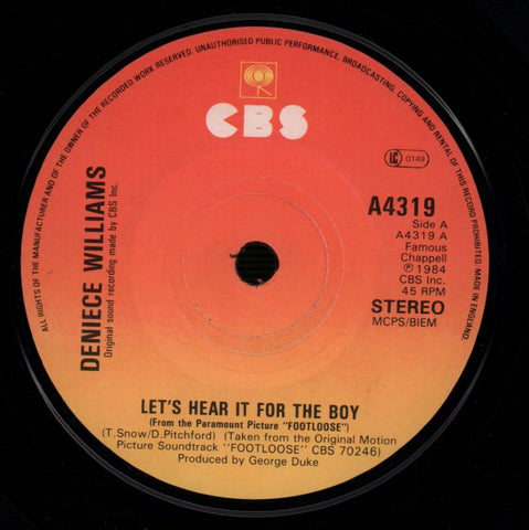 Let's Hear It For The Boy-CBS-7" Vinyl P/S-VG/VG