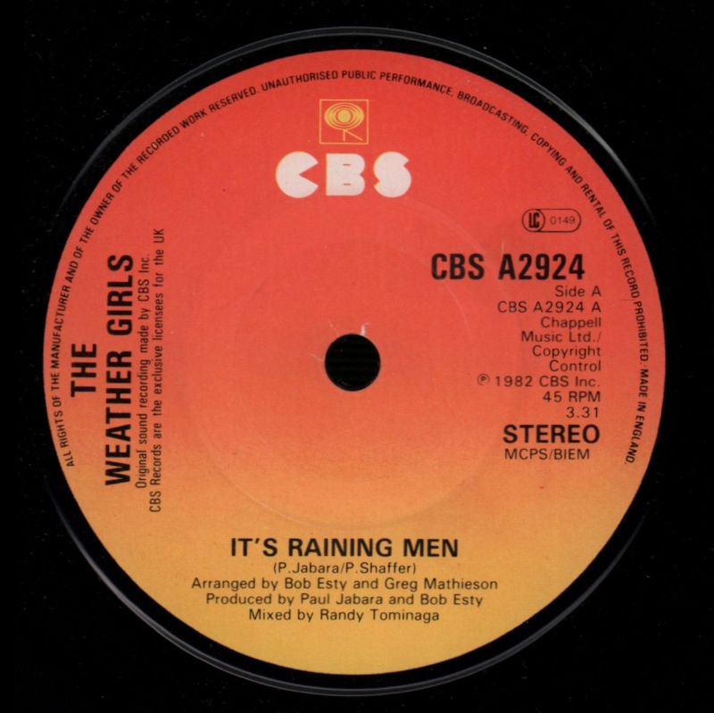 It's Raining Men-CBS-7" Vinyl P/S-VG/VG