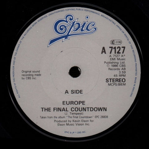 The Final Countdown-Epic-7" Vinyl P/S-VG/VG
