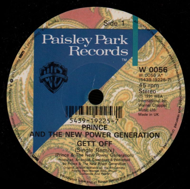 Gett Off-Paisley Park-7" Vinyl P/S-VG+/VG+