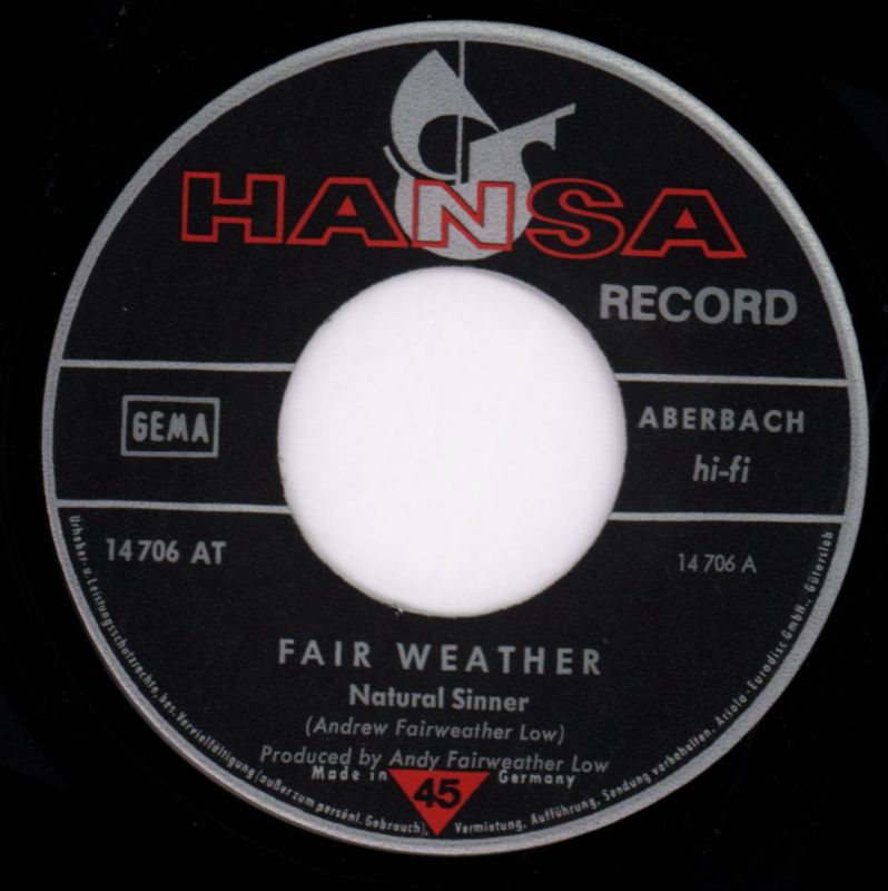 Natural Sinner-Hansa-7" Vinyl P/S-VG/VG
