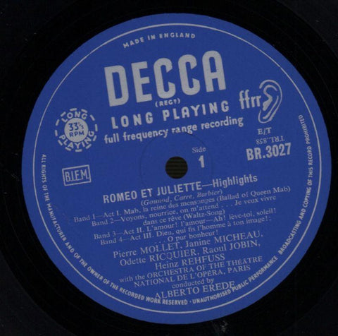 Romeo Et Juliette Micheau/Jobin/Rehfuss-Decca-10" Vinyl-VG/NM