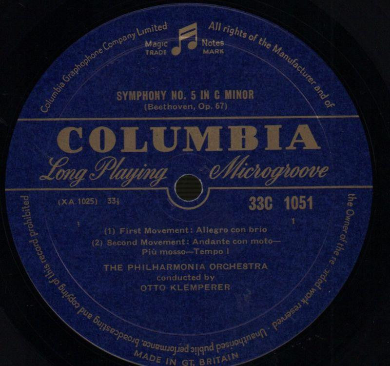 Symphony No.5 Klemperer/Philharmonic Orchestra-Columbia-10" Vinyl-VG/VG