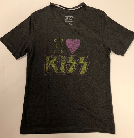 Official I Love Kiss-Grey-Womens-Size Small-T Shirt